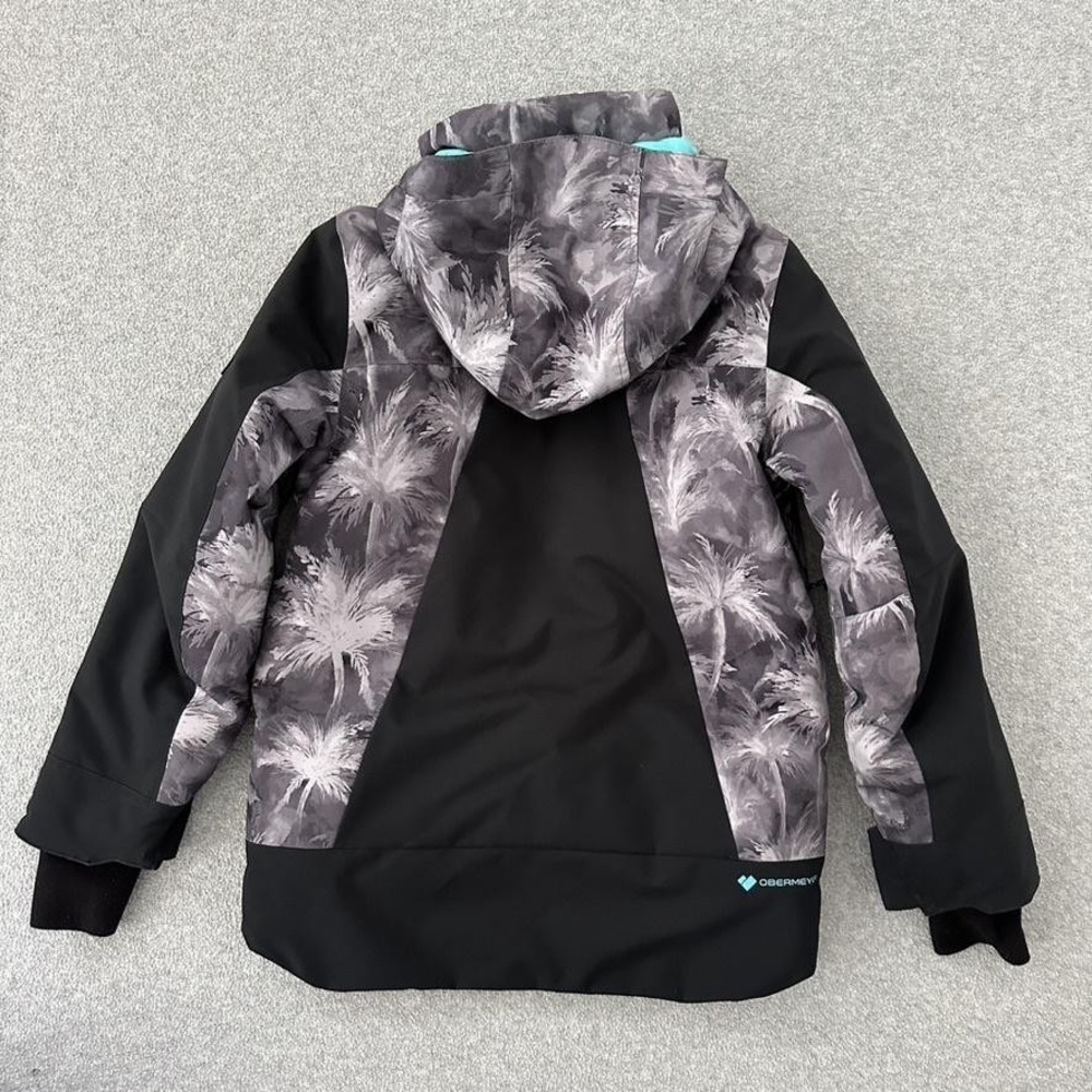 Obermeyer Ski Snow Jacket Teen Medium 10-12 Black‎ Floral Hooded Soft Shell - Picture 9 of 11